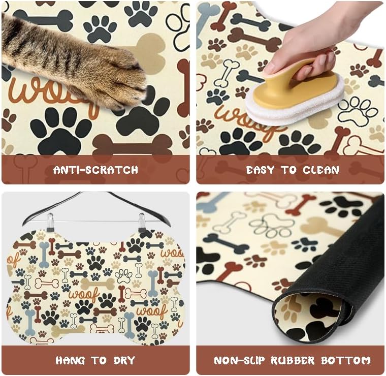 Zoeeya Dog Food Mats for Floors Waterproof, Pet Feeding Absorbent Water Bowl Mat Cat Placemats Beige Bone Shape 23.6 * 15.7 inch - Image 3